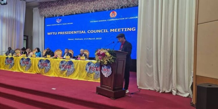 Pidato Ketum KASBI Sunarno di WFTU Vietnam Singgung Ekonomi Indonesia dan Ciptaker