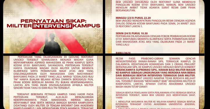 BEM Unsoed Tolak UU TNI, Oknum Tentara Diduga Masuki Kampus